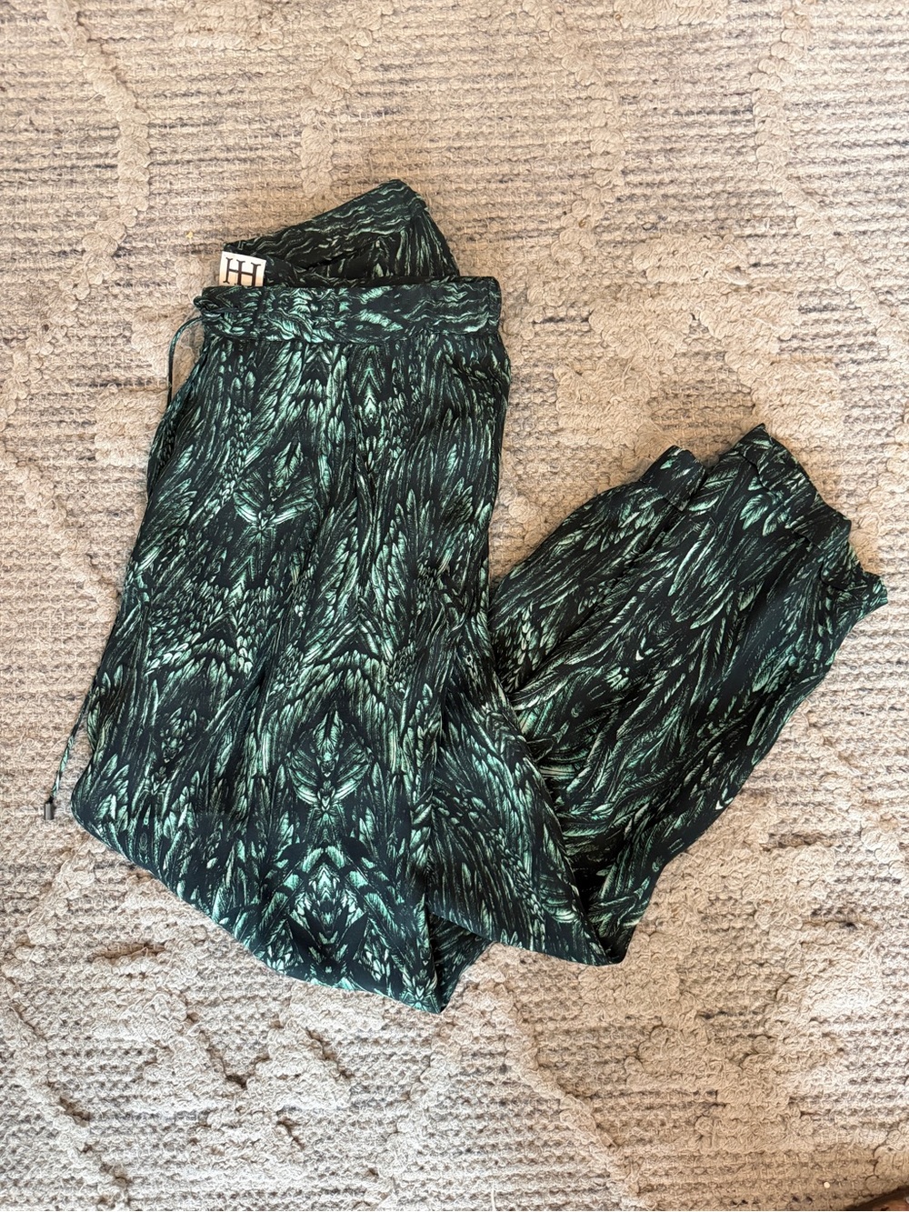 Haute Hippie Black and Teal Patterned Pull-On Pants